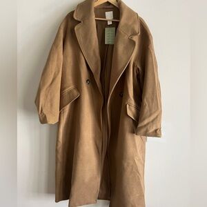 H&M NWT Tan Overcoat Double Breasted size M oversized